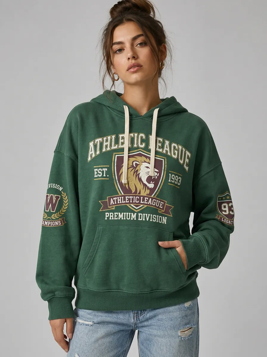 Women's Athletic League Lion Crest Printed Hoodie