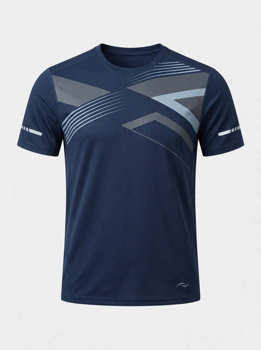 Men's Geometric Graphic Reflective Strip Quick-Dry Running T-Shirt