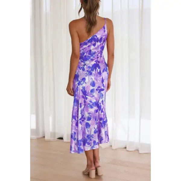 Single Ruched Single Shoulder Midi Dress