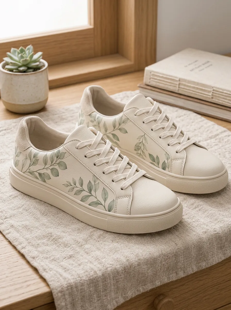 Women's Artful Botanical Nature Lover Leaves Skate Shoes