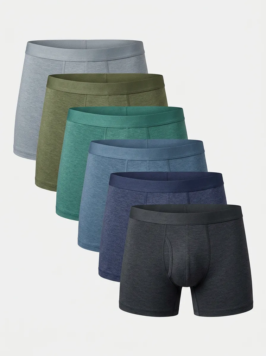 Men's Solid Heathered Elastic Waistband 6-Pack Boxer Briefs