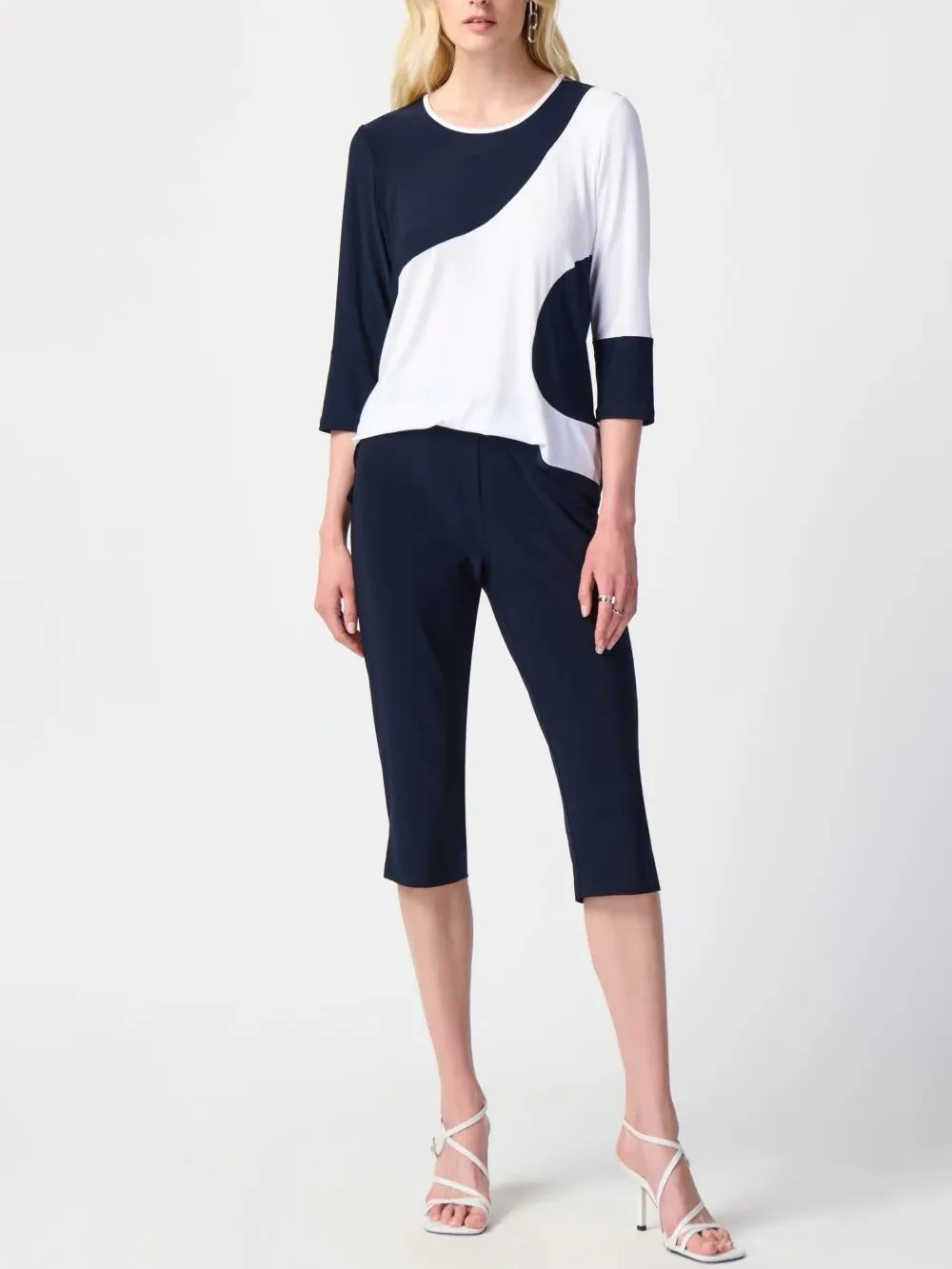 Navy Blue Cropped Cuffed Pants