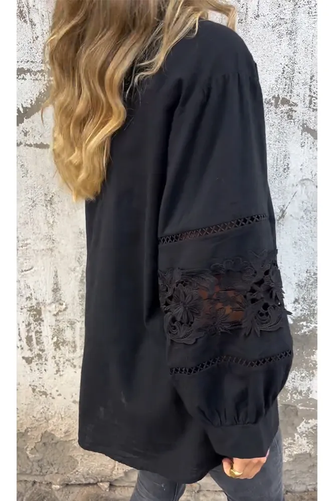 5PACK-Women'S Lace Stitching Cotton And Linen Shirt