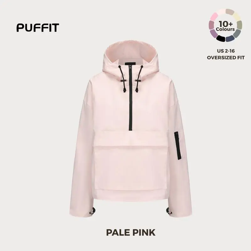 STM-TEX Waterproof Oversized Fall Hoodie Coat – Warm Half Zip Rain Jacket with Adjustable Waist, Hood & Cuffs