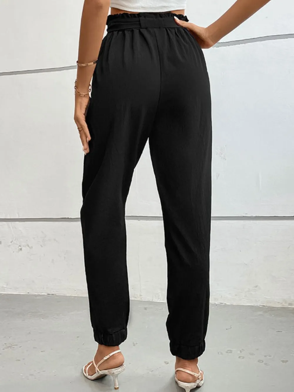Textured Tie Detail High Waist Pants