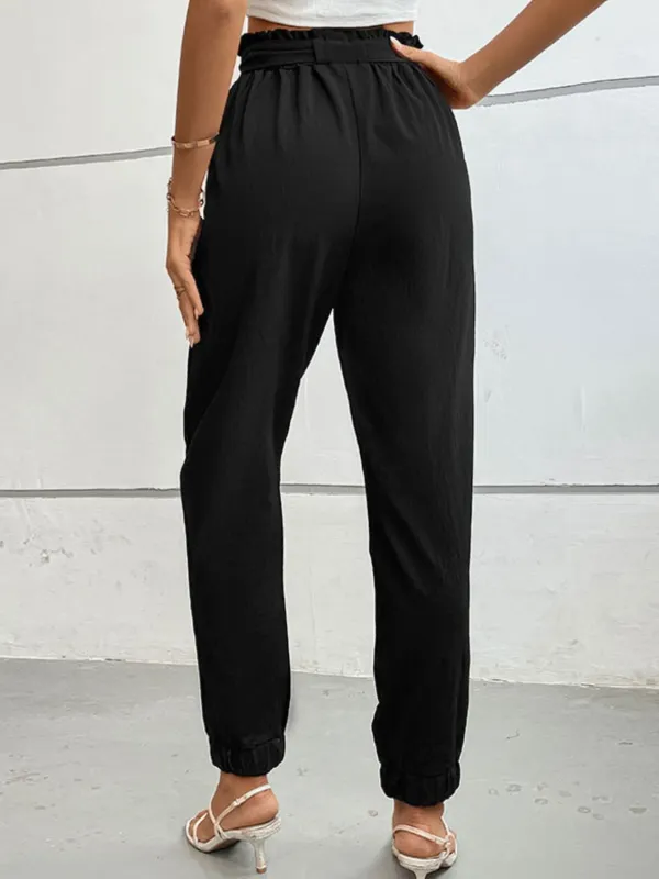Textured Tie Detail High Waist Pants