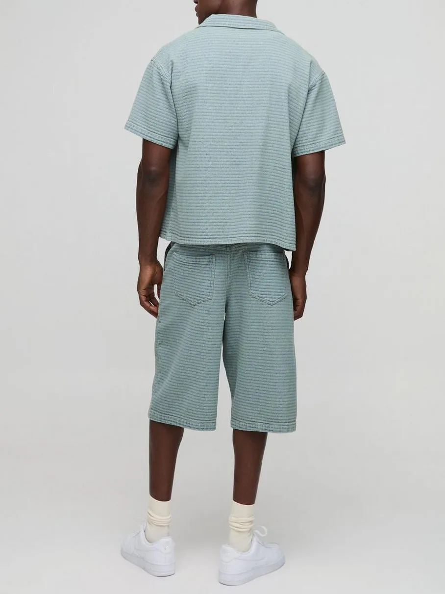 Spring And Summer Light Blue Denim Textured Jorts