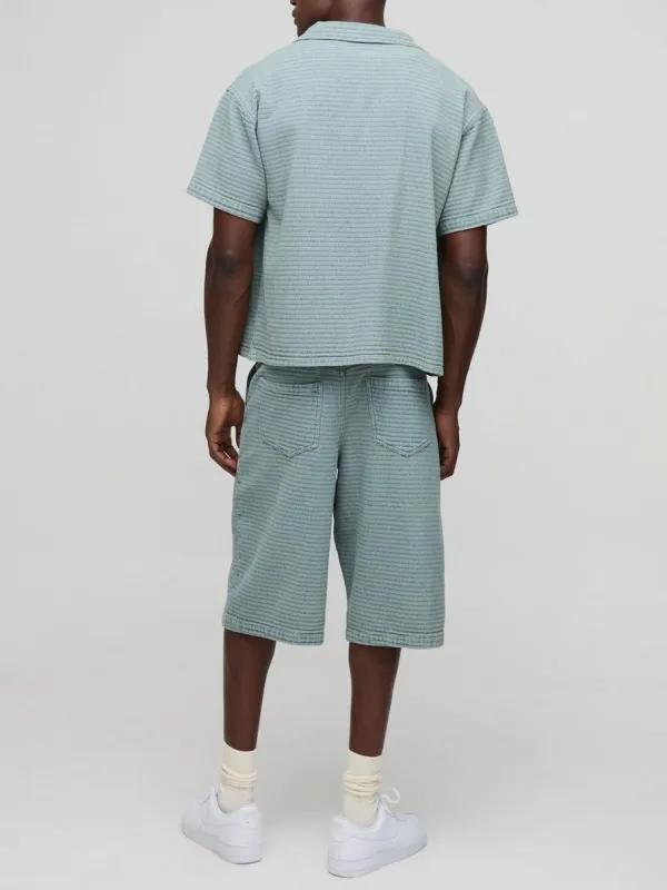 Spring And Summer Light Blue Denim Textured Jorts