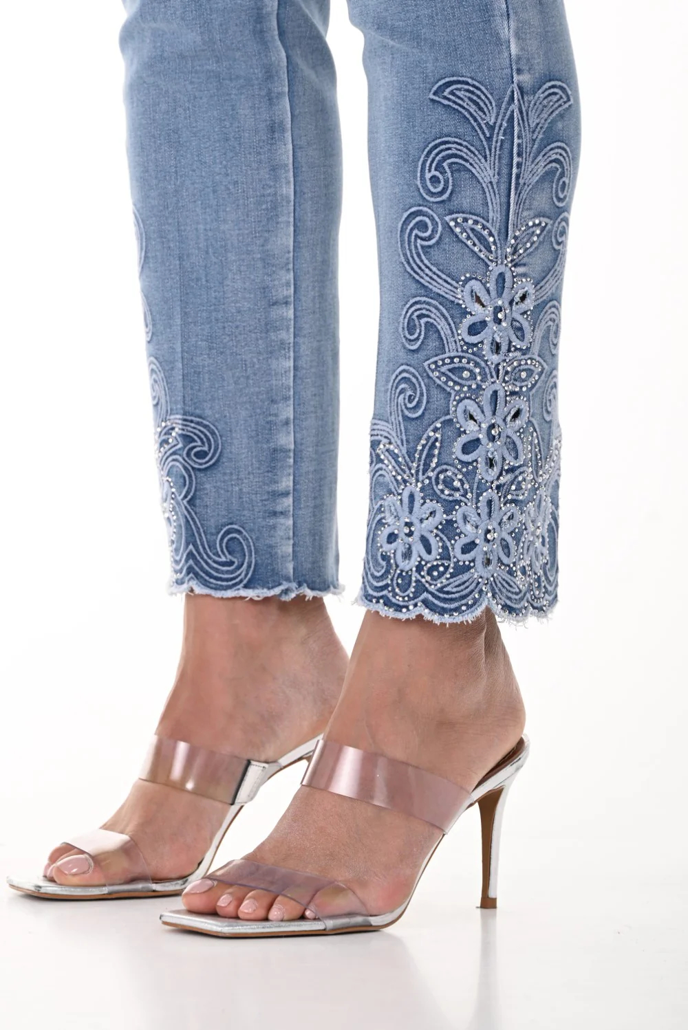 Light Blue Embroidered Cuff Jeans