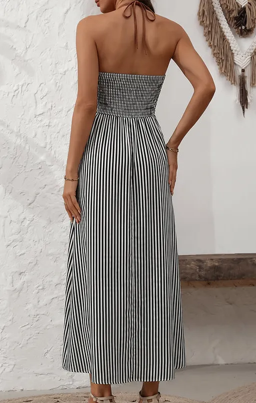 Print Color Block Deep V Neck Dress