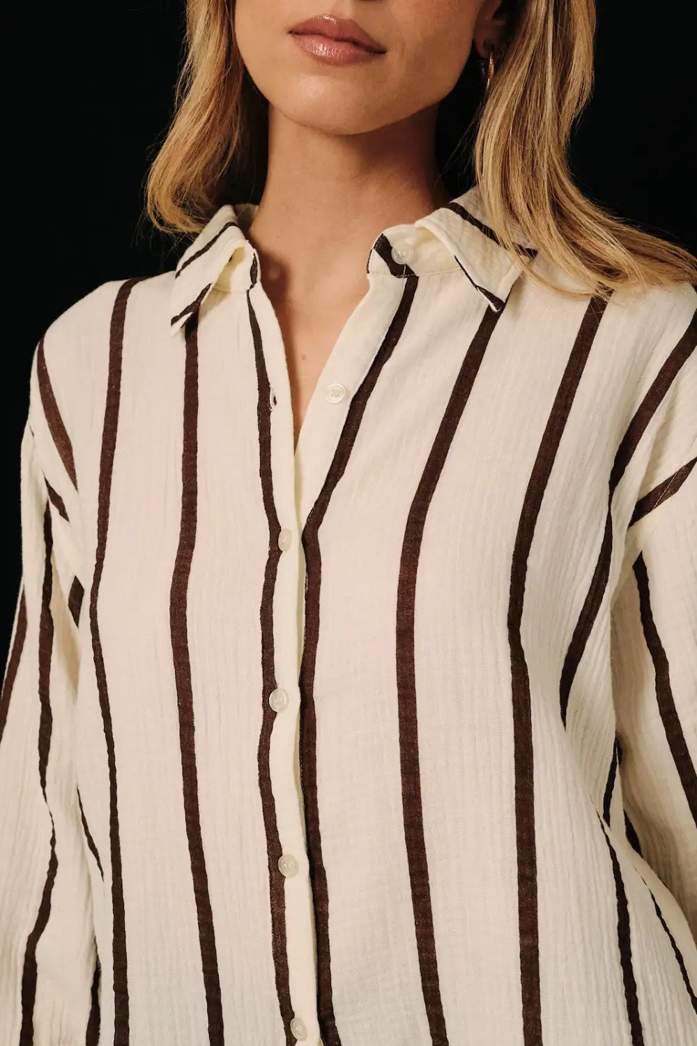 Dolman Stripe Button Front Top