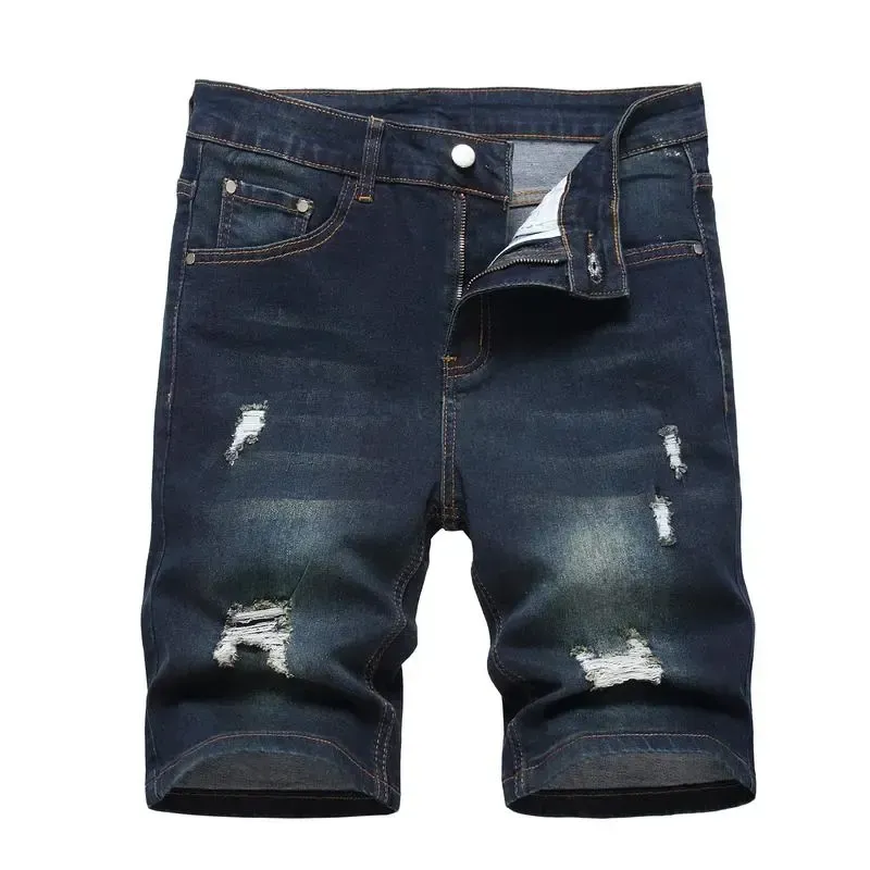 Men’s Ripped Denim Shorts – Stretch – Distressed Street Style