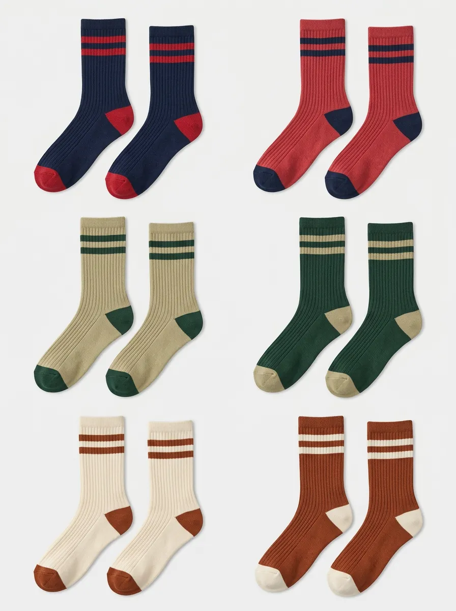 Women's Vintage Contrast Heel Toe Ribbed Crew Socks Multi-Pack