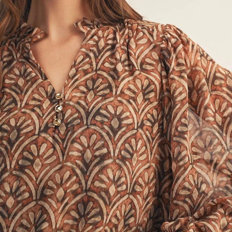 Puff Sleeves Chiffon Blouse