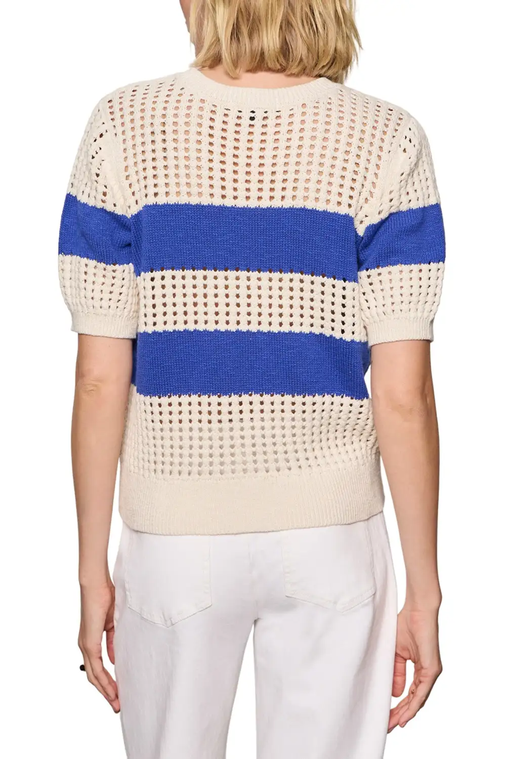 Striped Openwork Cropped Relaxed Tee