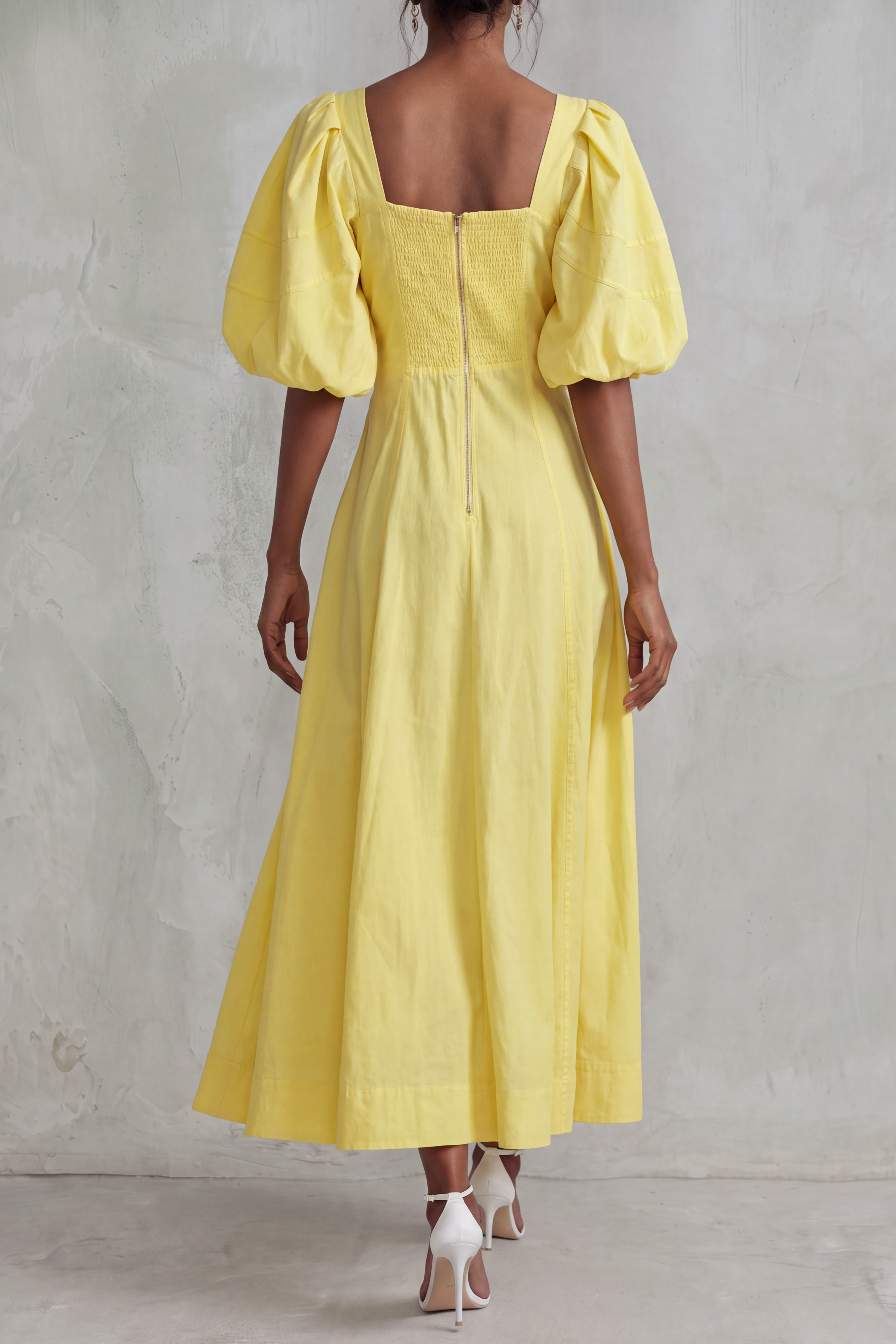 Square Neck Puff Sleeve Maxi Dress