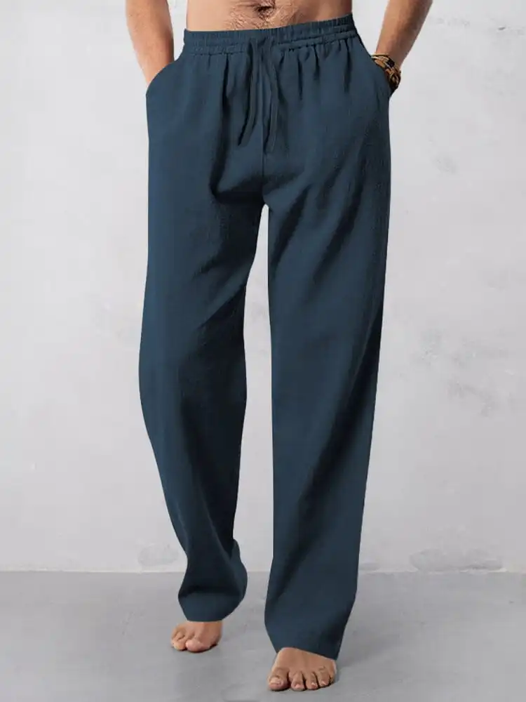 Casual Straight Leg Cotton Linen Pants