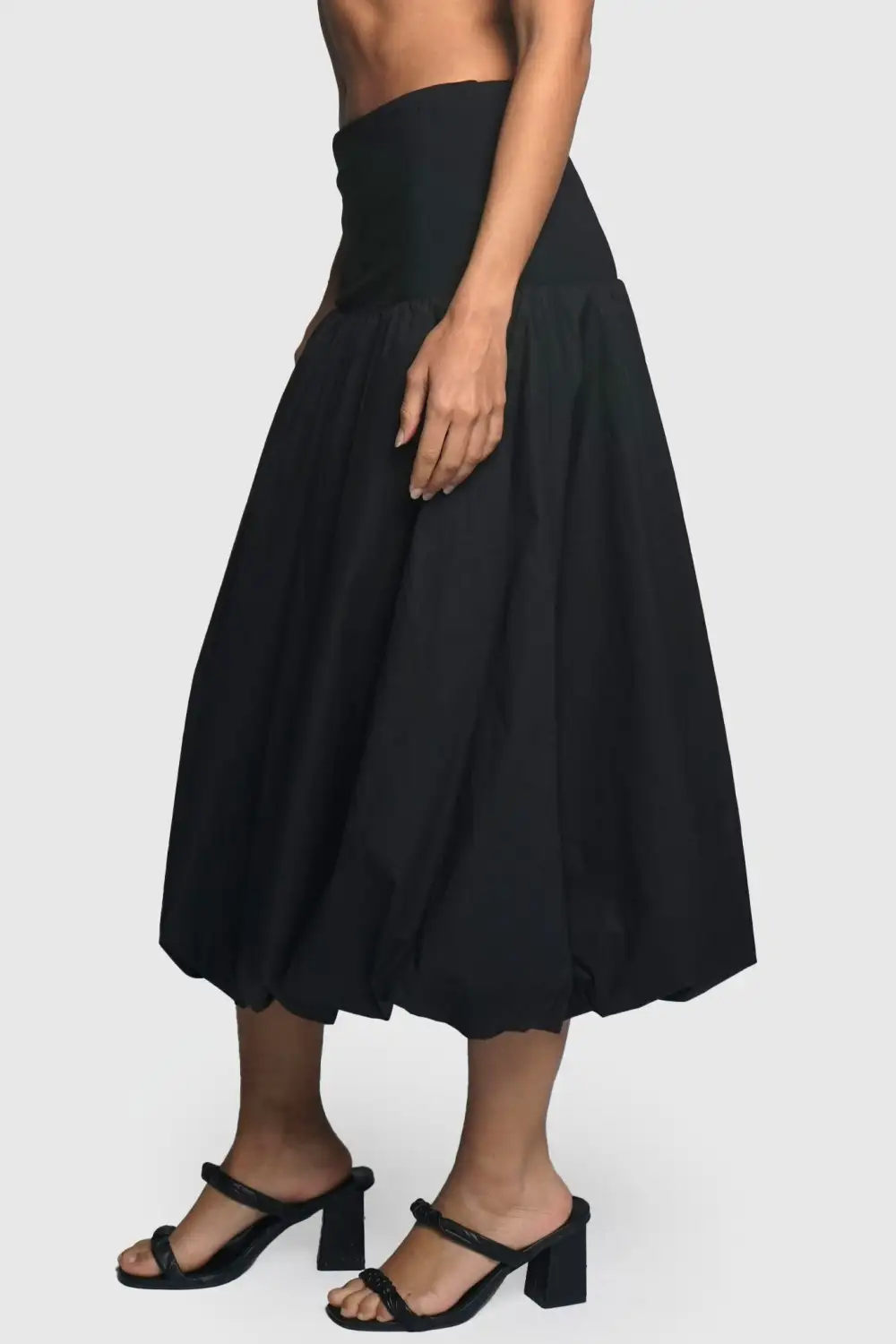 Balloon Hem Contrast Waist Midi Skirt