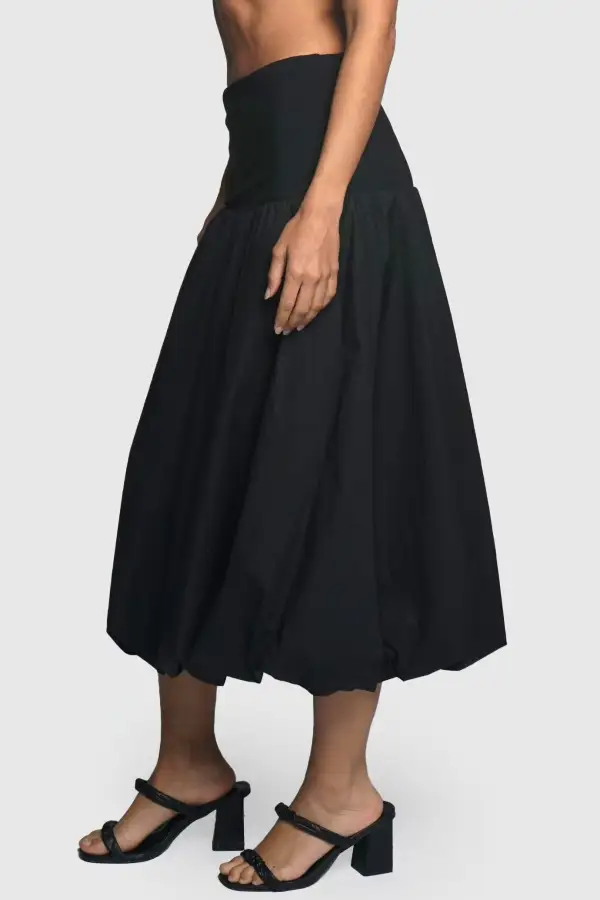 Balloon Hem Contrast Waist Midi Skirt