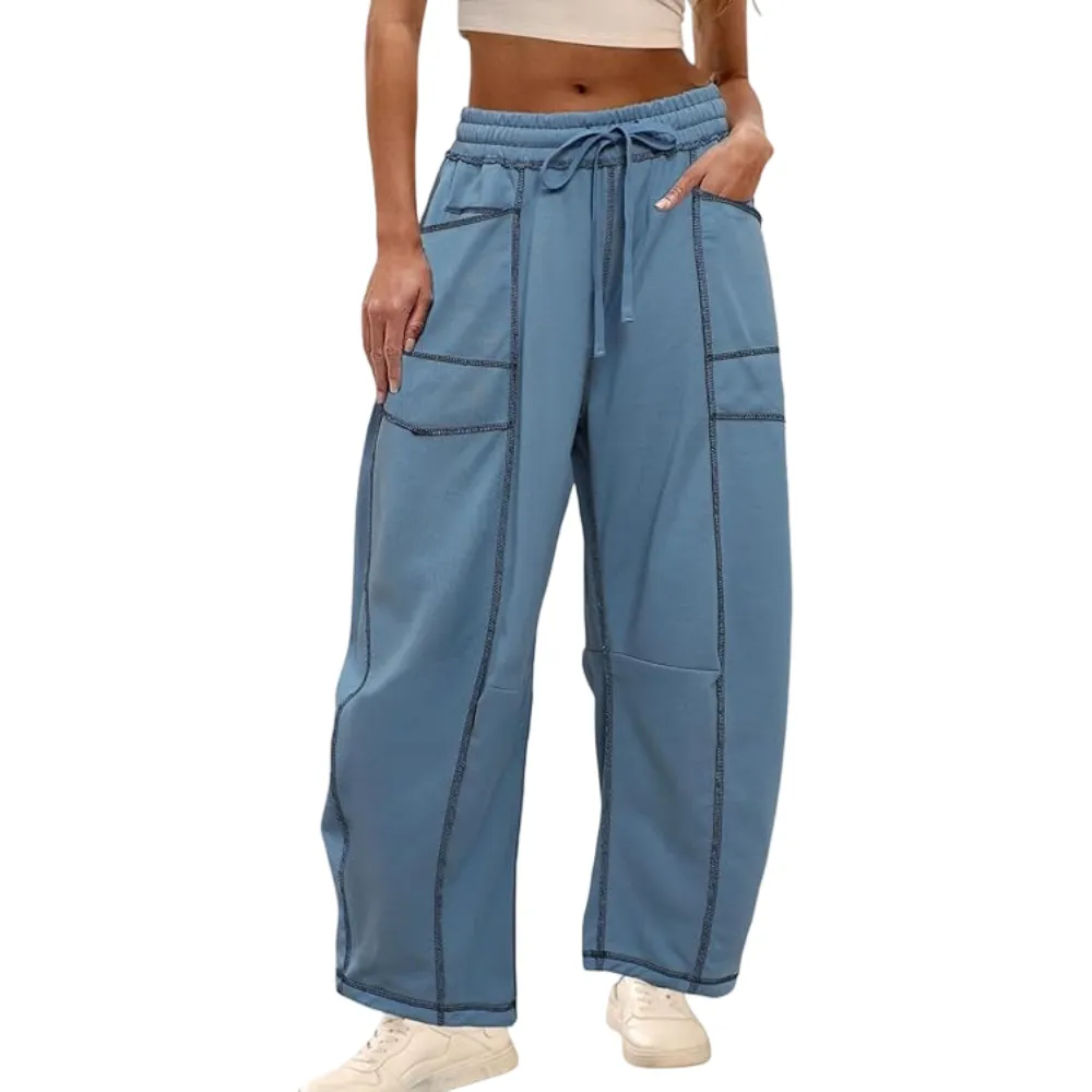 Women's High-Waisted Barrel Sweatpants: Baggy Wide-Leg Drawstring Joggers