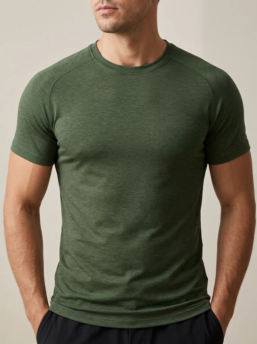 Minimal Ribbed Raglan Sleeve Crew Neck Daily Wear Men's Slim Fit Short Sleeve T-Shirt