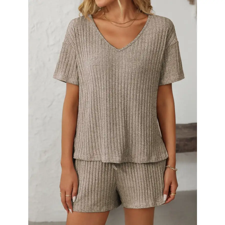 Mandy V Neck Short Sleeve Top and Shorts Set