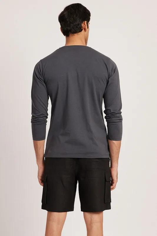 Charcoal Long Sleeve Cotton Crew Neck T-Shirt