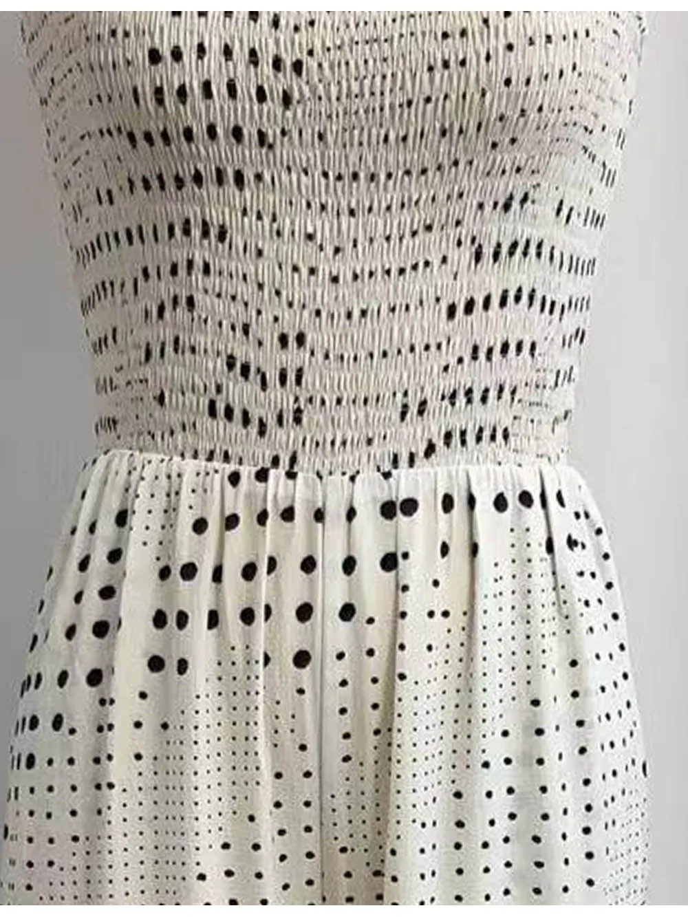Polka Dot Smocked Bodice Wide Leg Jumpsuit