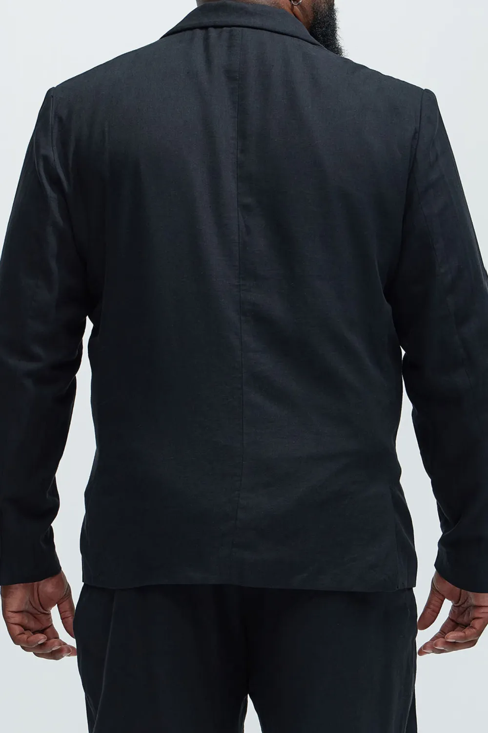 Slight Stretch Linen Suit Jacket - Black
