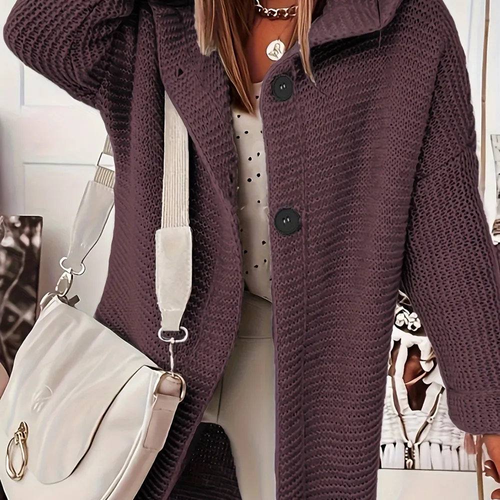 50% OFF Plus Size Casual Cardigan, Women's Plus Solid Button Up Long Sleeve Hoodie Cardigan