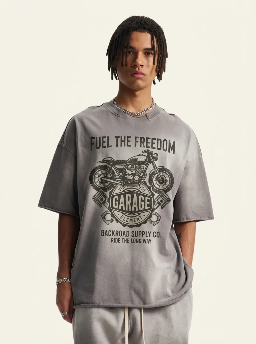 Men's Biker Motorcycle Garage Fuel The Freedom Printed T-shirt