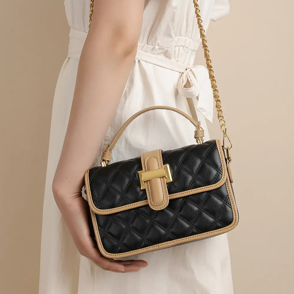 Compact Quilted Chain Strap Crossbody Bag