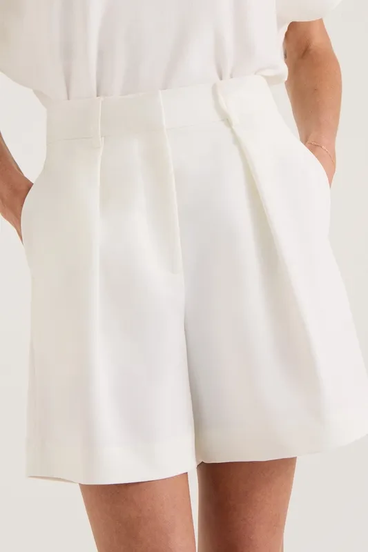 White Pleated Tailored Shorts