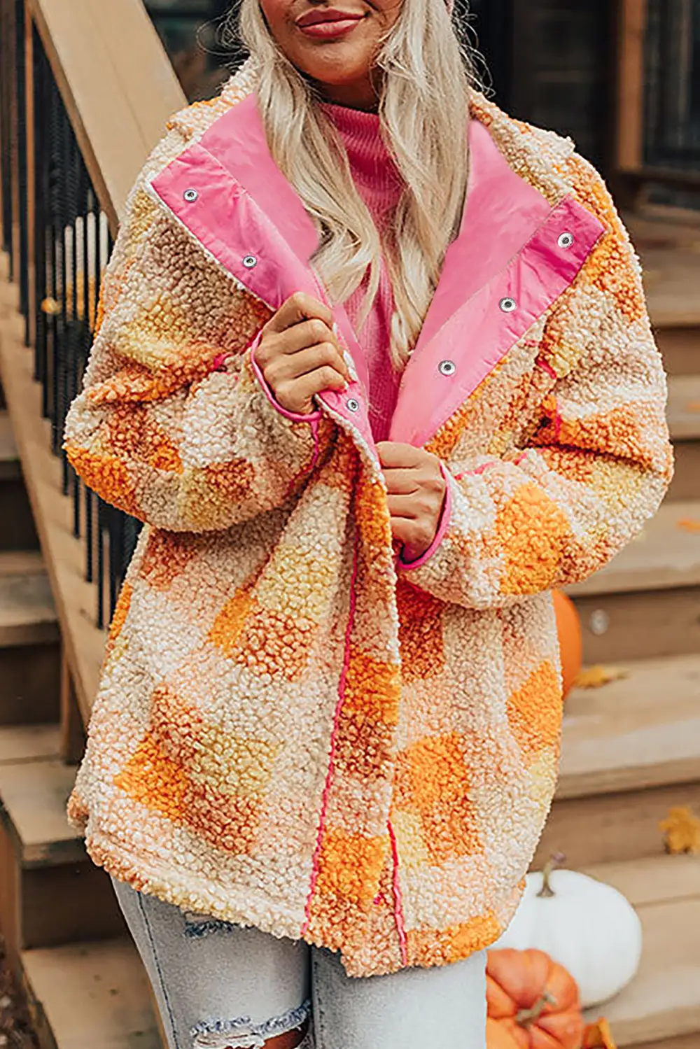 Checkered Sherpa Hooded Jacket