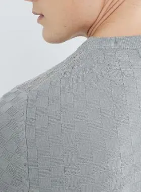 Men's Grey Slim Fit Checkerboard T-Shirt