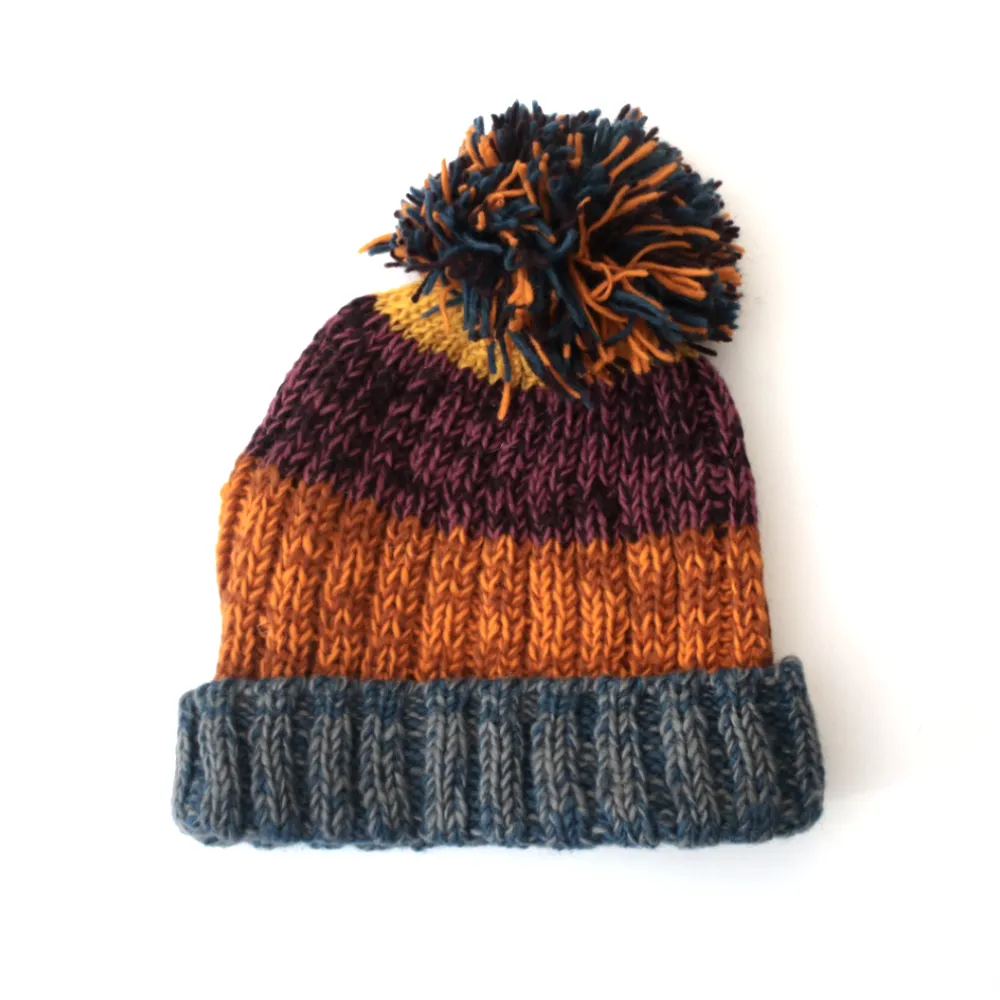 Chunky Striped Wool Bobble Hat