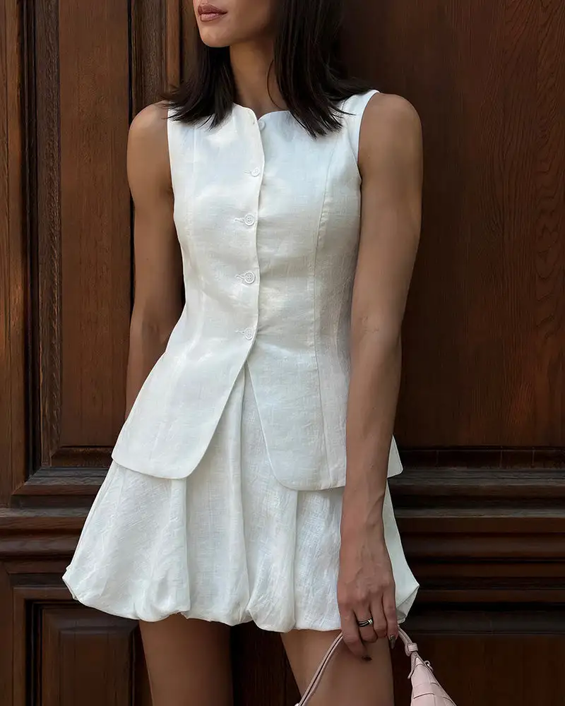 Chic Cotton Vest and Bubble Skirt Set