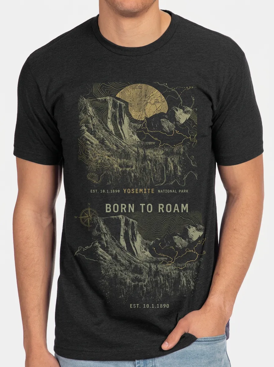 Men's Yosemite National Park Born To Roam Mountain Printed T-shirt