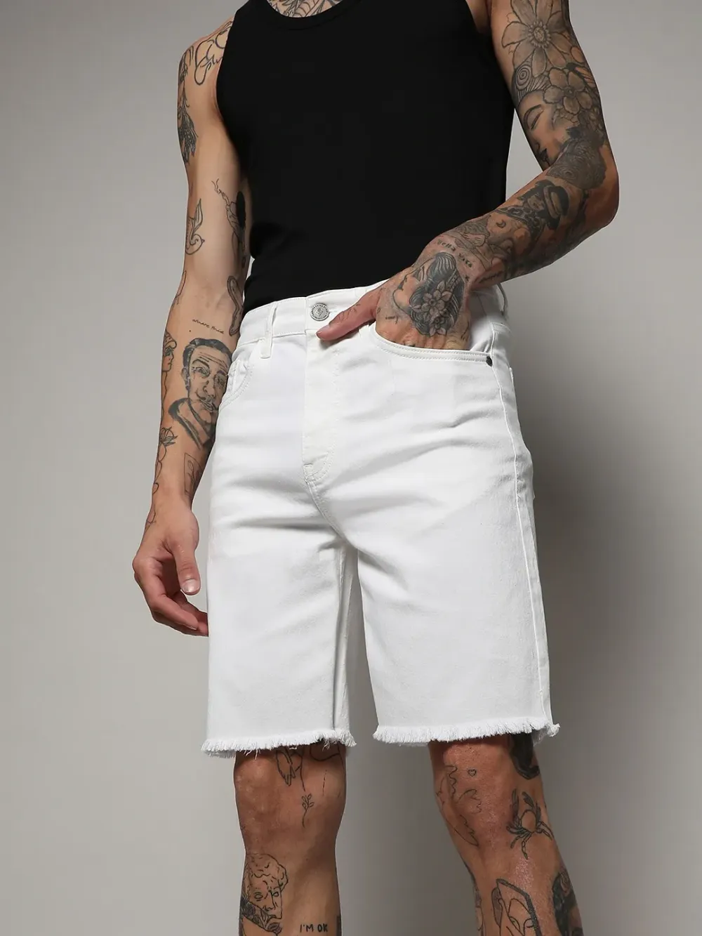 White Casual Style Denim Shorts