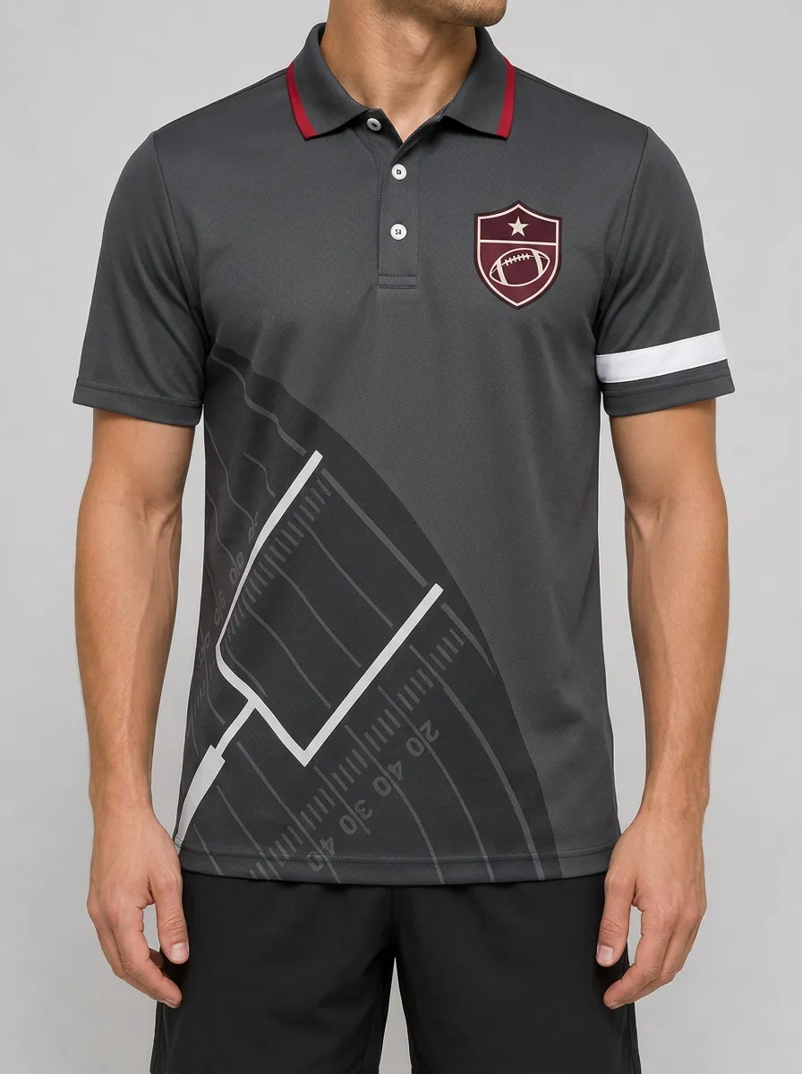 Men's Football Field Graphic Polo Shirts