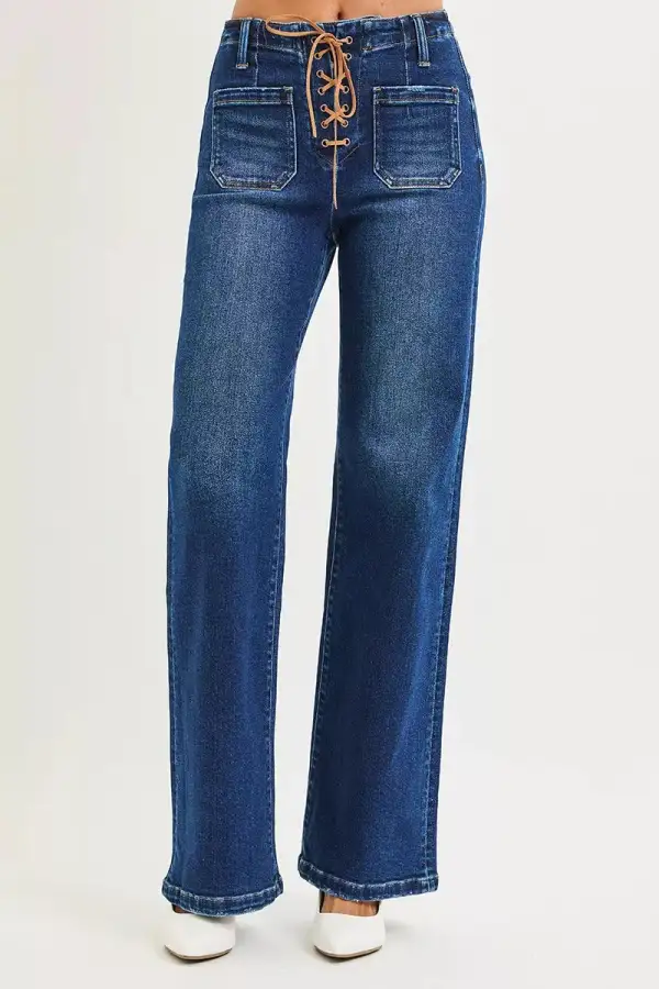 High Rise Front Tie Wide Leg Jeans