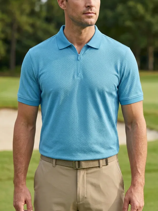 Textured Zip-Neck Golf Polo Shirt