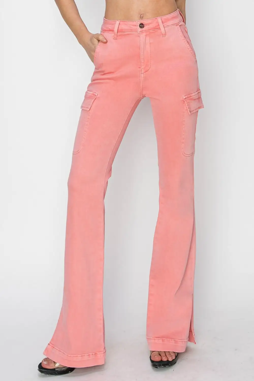 Tailored High Waist Flare Leg Slit Denim Jeans