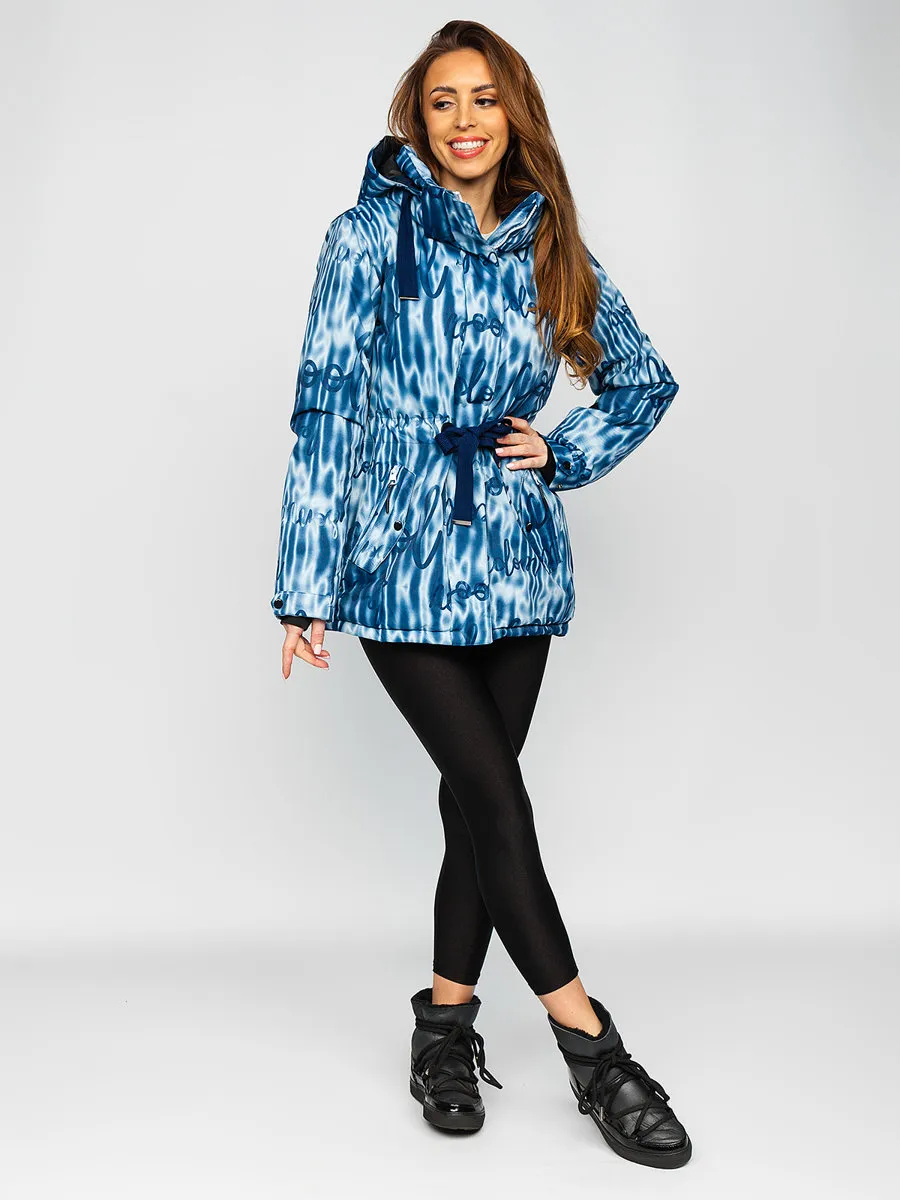 Dark blue women's winter jacket with hood