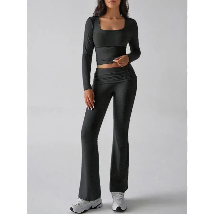 Square Neck Long Sleeve Top and Pants Set