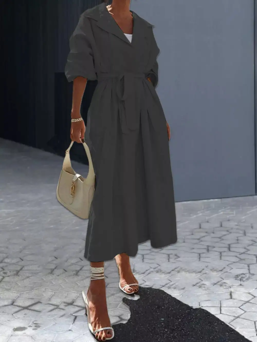 Layered Detail Tie Waist Midi Dress