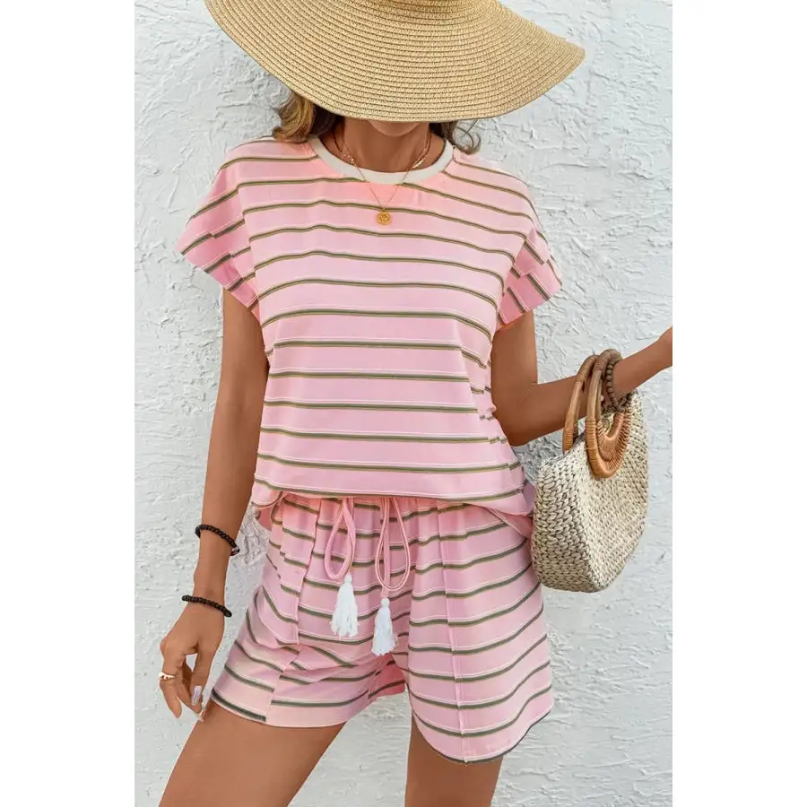 Stripe Wide Short Sleeve Tee and Short Set