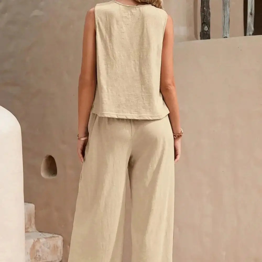 Women's Sleeveless Top And Wide Leg Pants Set