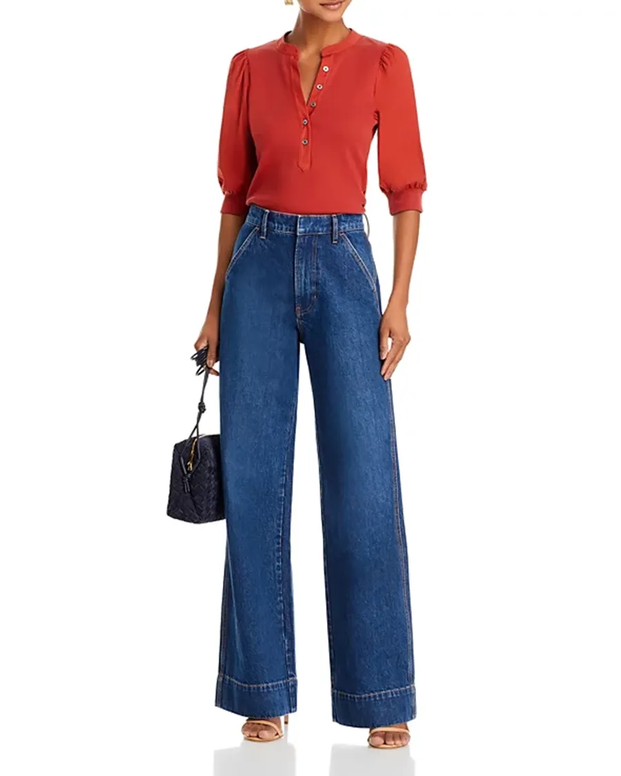 V-Neck Button Front Top