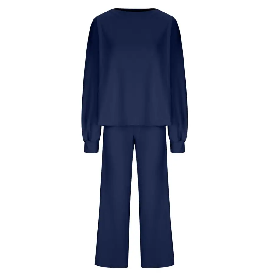 Casual Round Neck Long Sleeve Top and Pants Set